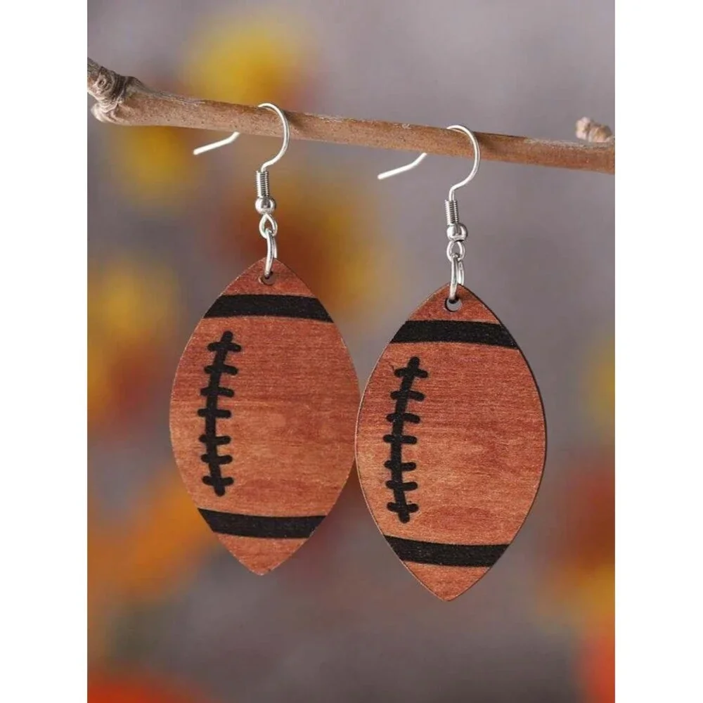 For Keeps Wooden Football Earrings Brand New On Card In Packaging